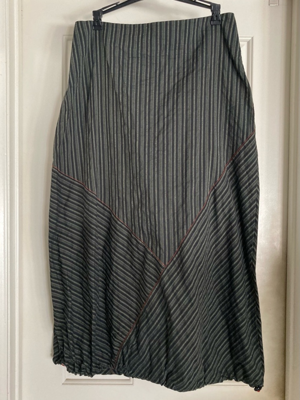 Striped Black and Gray Panel Midi Skirt by Ronen Chen